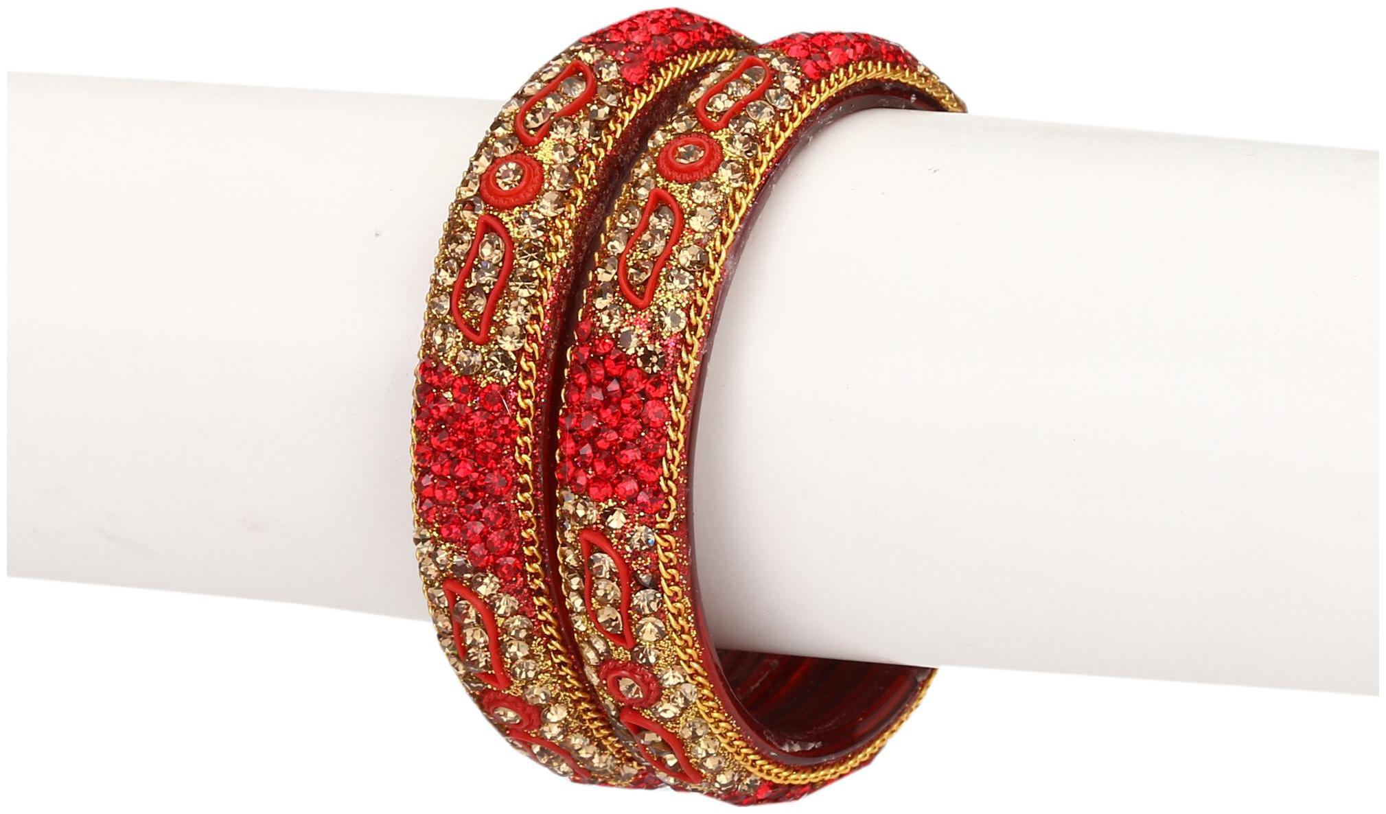 

Somil Colorful Glass Kada Set Ornamented WithSomil Colorful Beads Stones ForTrendy Deiscgner Set Of Two With Safety Box-BB39