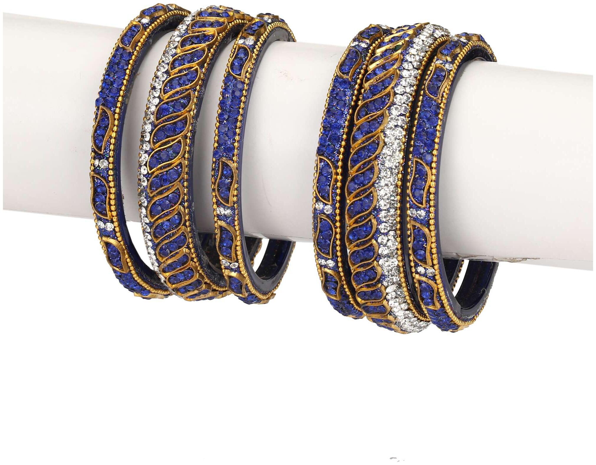 

Somil Colorful Glass Bangle Kada Set Ornamented With Colorful Beads Stones For Trendy Deiscgner Set Of Six With Safety Box-cc35