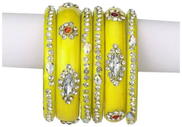 Somil Colorful Glass Bangle cum Kada Set Ornamented With Colorful Beads & Stones For Trendy & Deiscgner Set Of Six With Safety