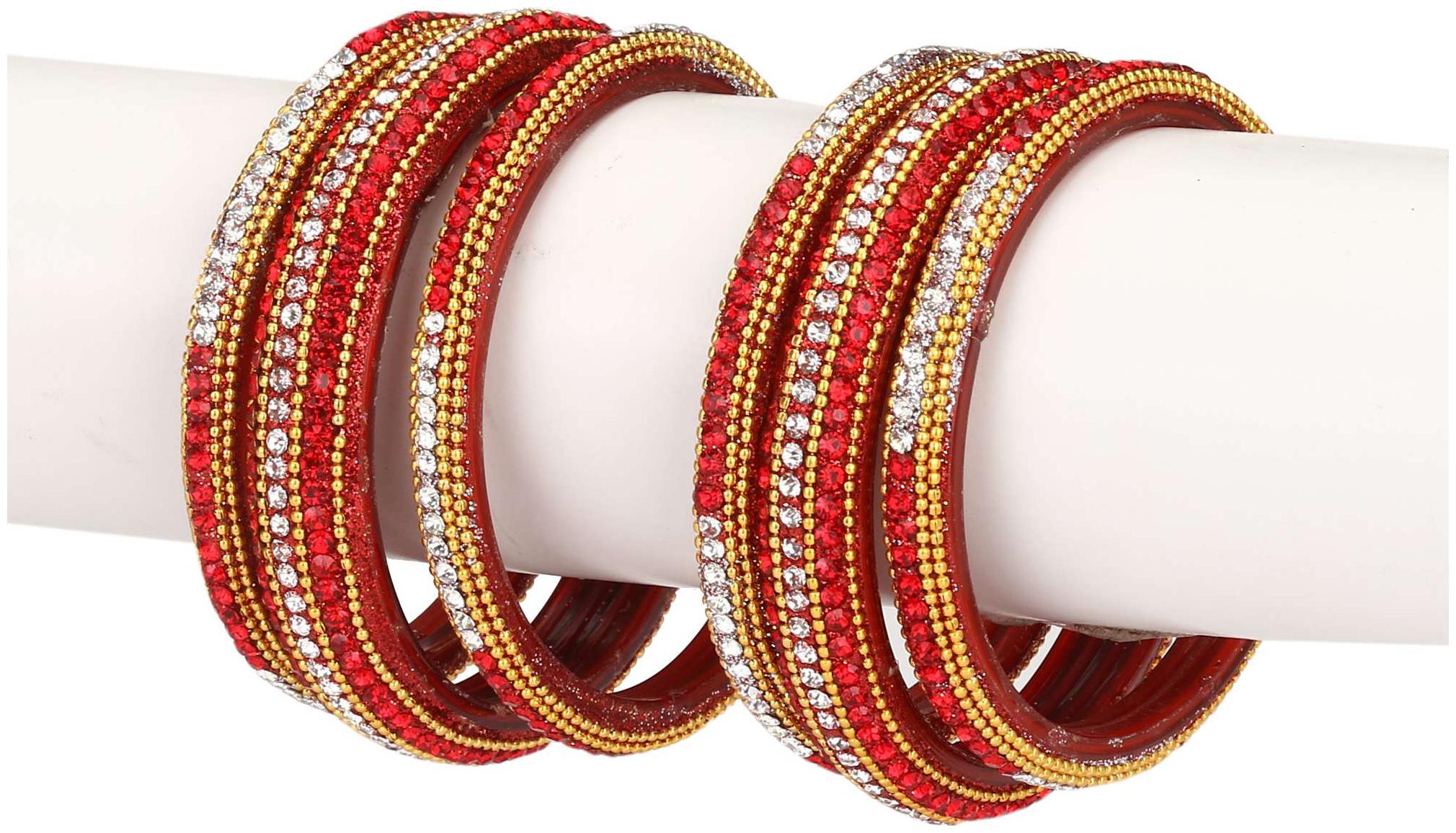 

Somil Colorful Glass Bangle Kada Set Ornamented With Colorful Beads Stones For Trendy Deiscgner Set Of Six With Safety Box-cc38