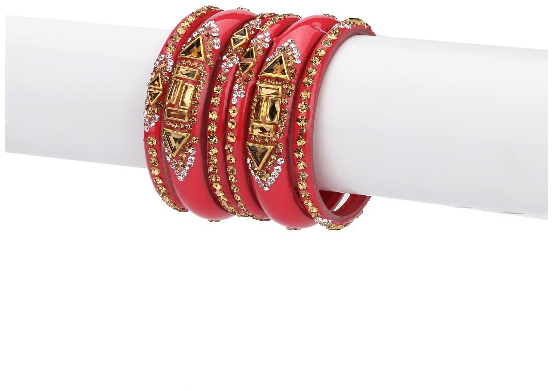 

Somil Designer Colorful Collection Pink Golden 6 Fashion Bangle Set Ornamented With Exclusive Beads (Size- 2 2)