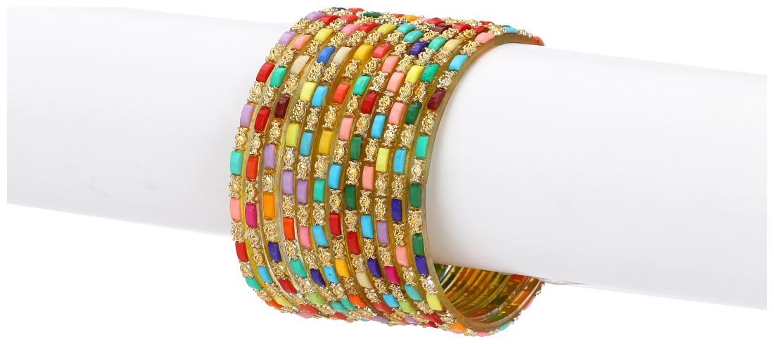 

Somil Designer Colorful Collection Multi 12 Fashion Bangle Set Ornamented With Exclusive Beads (Size- 2 4)