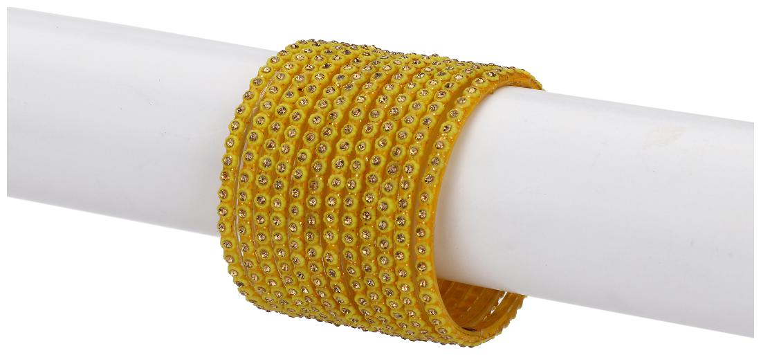 

Somil Designer Colorful Collection Yellow 12 Fashion Bangle Set Ornamented With Exclusive Beads (Size- 2 6)
