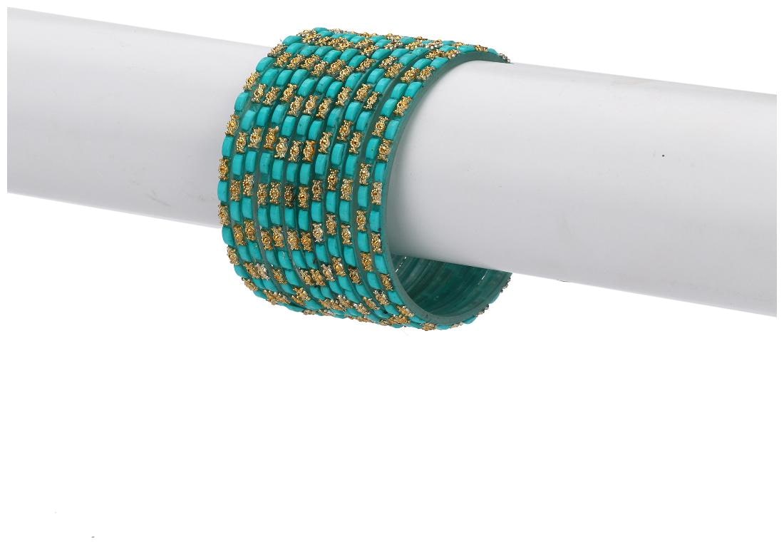 

Somil Designer Colorful Collection Purple Golden 12 Fashion Bangle Set Ornamented With Exclusive Beads (Size- 2 4)