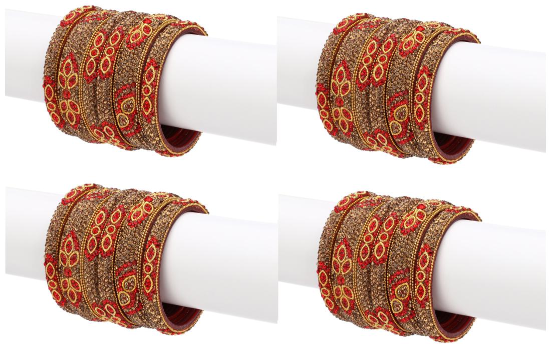 

Somil Exclusive Wedding Collection Kada Bangle Set Designer Ornamented Red Golden (Size 2 6)