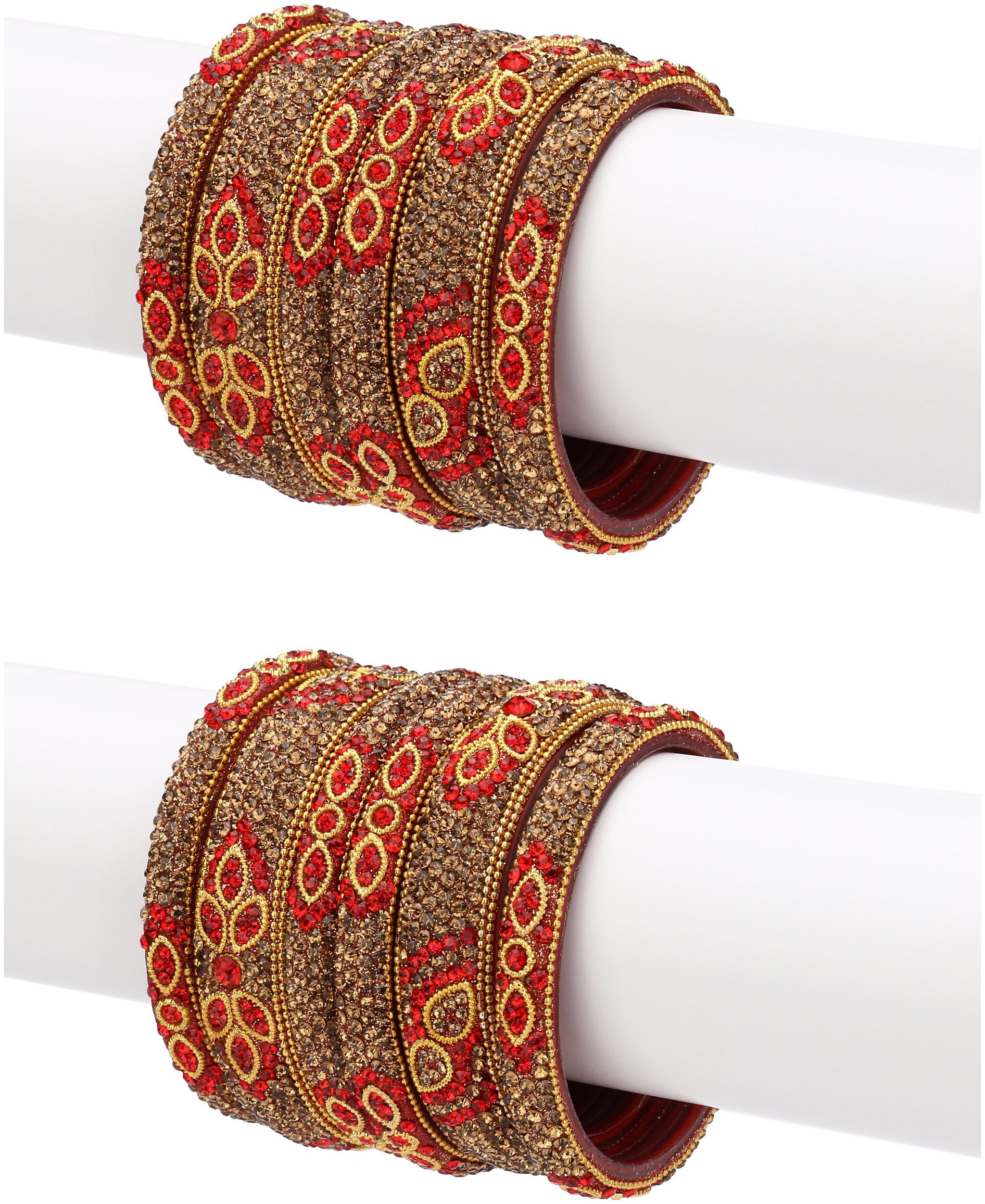 

Somil Exclusive Wedding Collection Kada Bangle Set Designer Ornamented Red Golden (Size 2 4)4gg