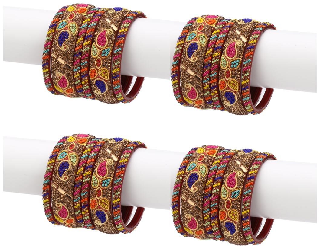 

Somil Exclusive Wedding Collection Kada Bangle Set Designer Ornamented Multicolor (Size 2 6)