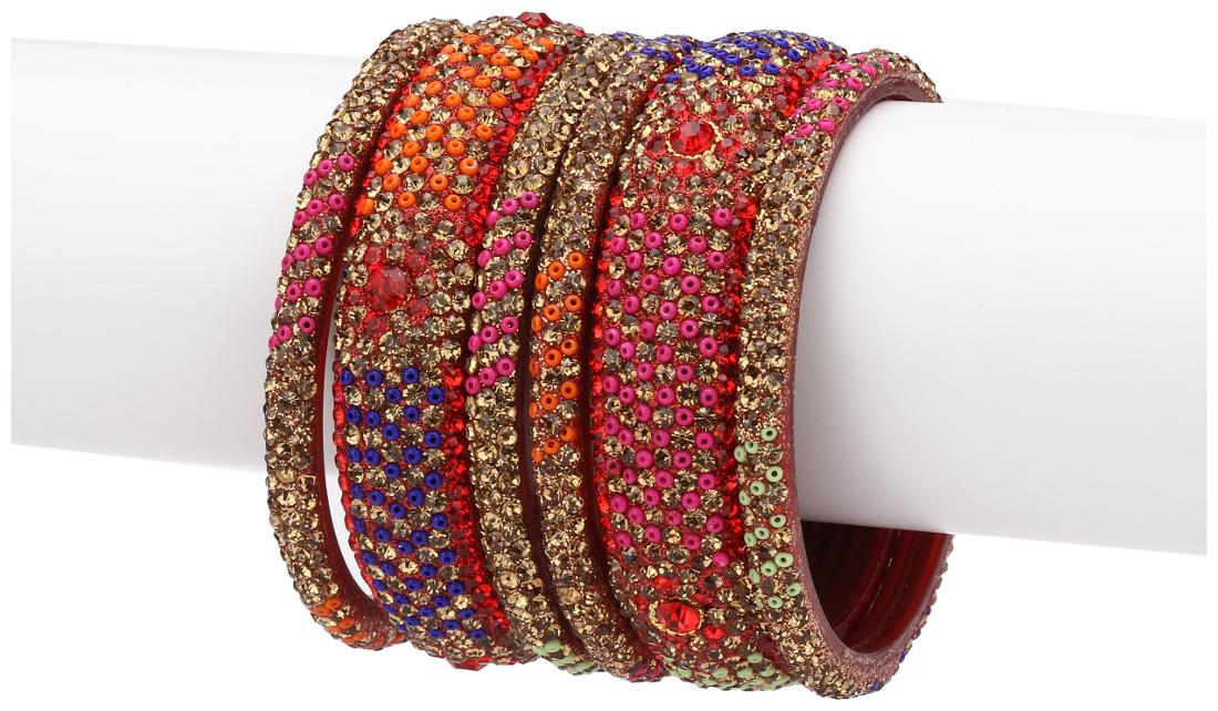 

Somil Exclusive Wedding Collection Kada Bangle Set Designer Ornamented Red Blue Golden (Size 2 4)