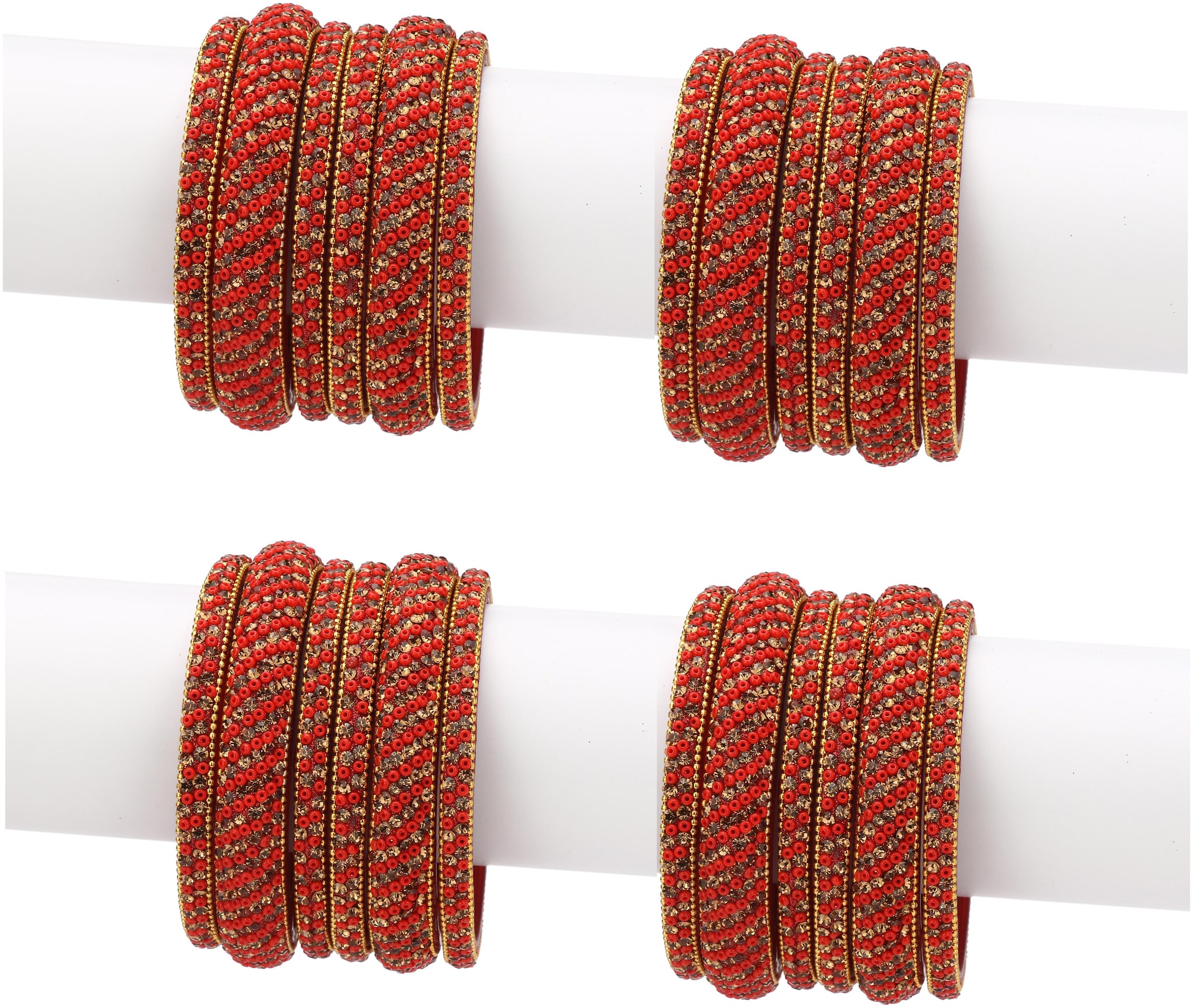 

Somil Exclusive Wedding Collection Kada Bangle Set Designer Ornamented Red Golden (Size 2 6)038