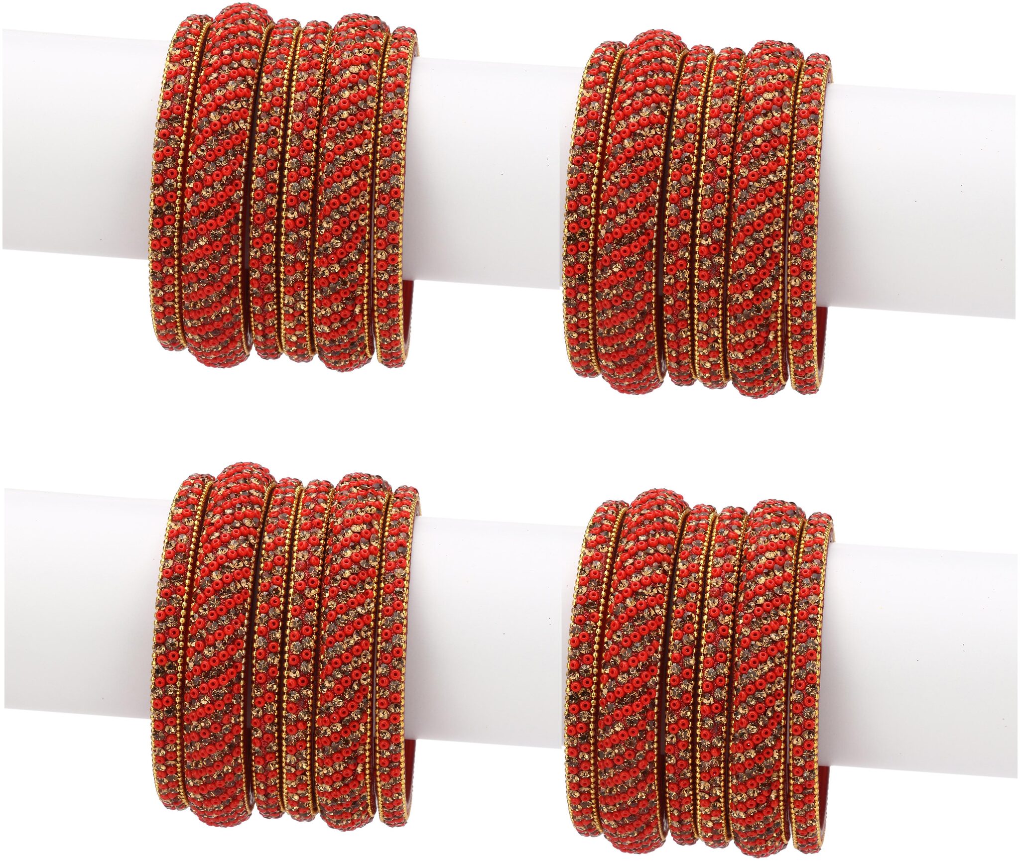 

Somil Exclusive Wedding Collection Kada Bangle Set Designer Ornamented Red Golden (Size 2 6)038