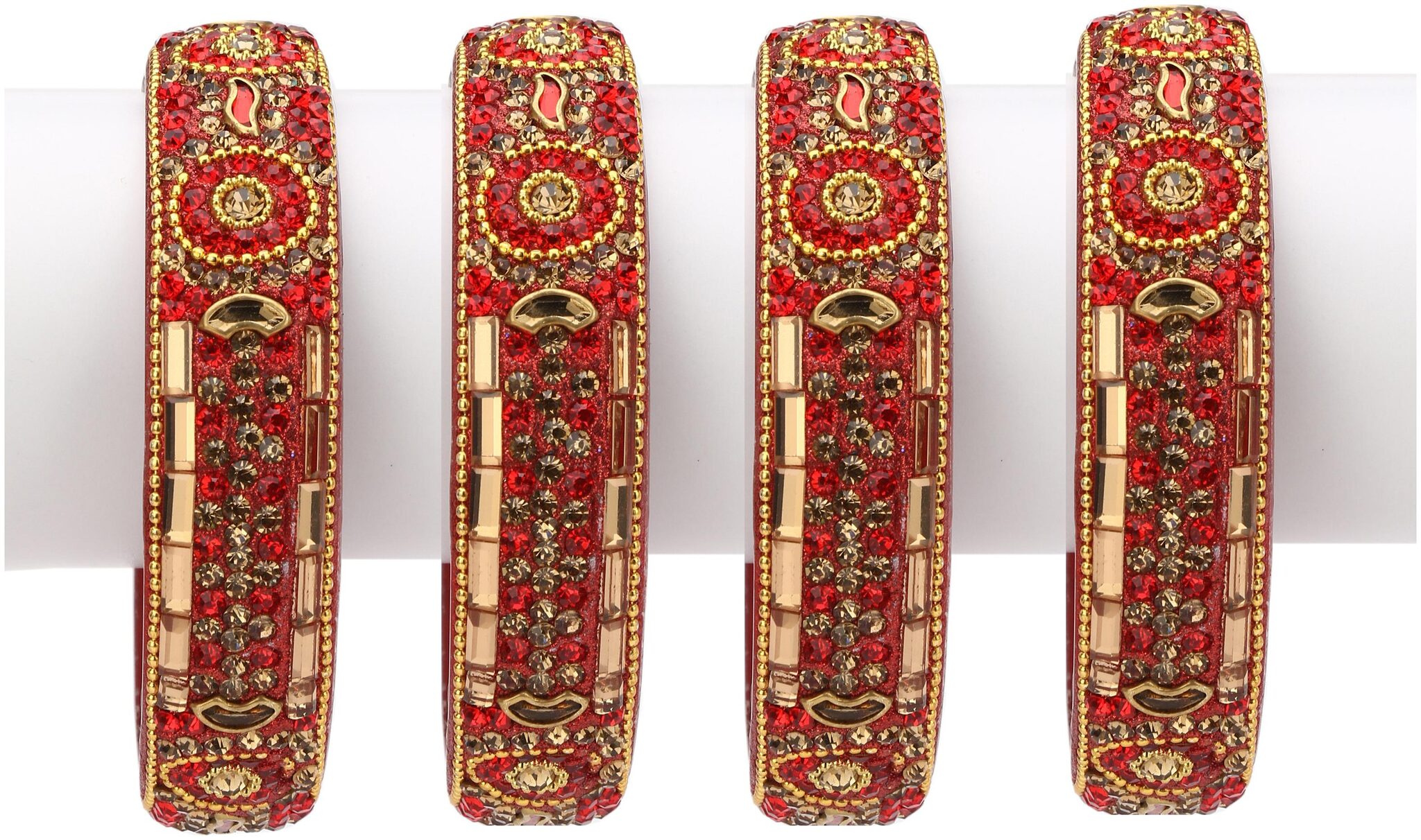 

Somil Exclusive Wedding Collection Kada Bangle Set Designer Ornamented Red Golden (Size 2 6)23f