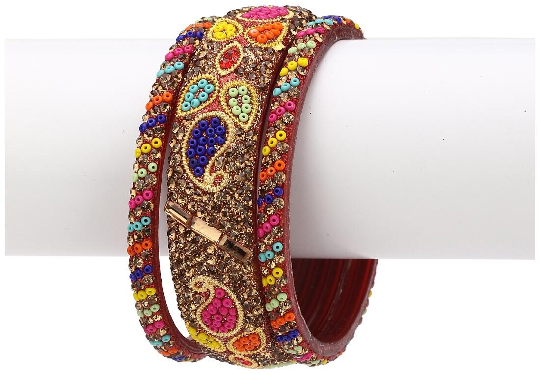 

Somil Exclusive Wedding Collection Kada Bangle Set Designer Ornamented Multicolor (Size 2 2)