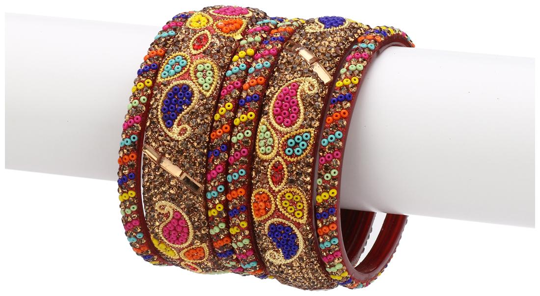

Somil Exclusive Wedding Collection Kada Bangle Set Designer Ornamented Multicolor (Size 2 6)
