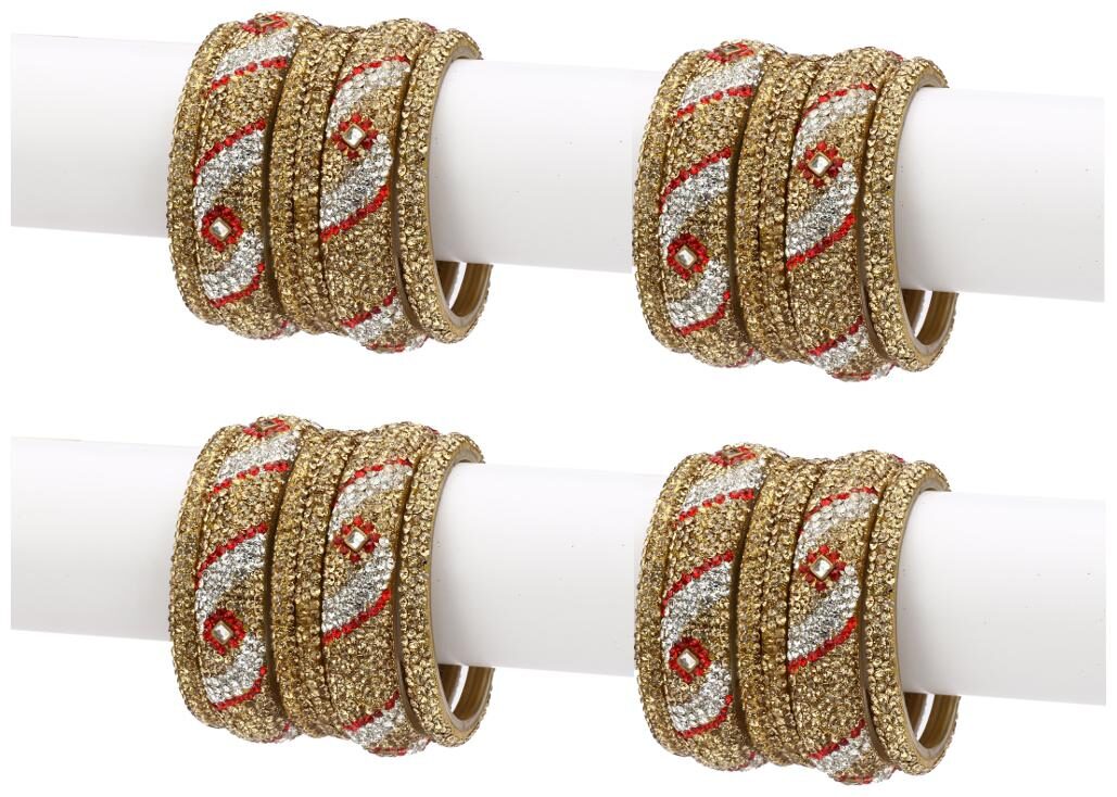 

Somil Exclusive Wedding Collection Kada Bangle Set Designer Ornamented Red White Golden (Size 2 4)