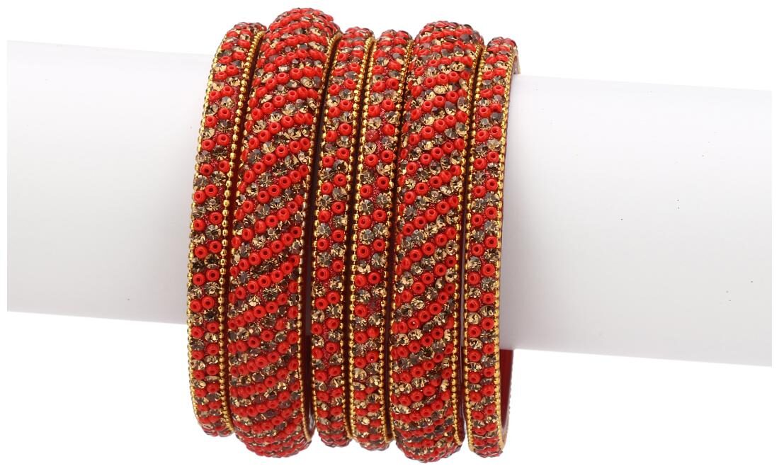 

Somil Exclusive Wedding Collection Kada Bangle Set Designer Ornamented Red Golden (Size 2 4)