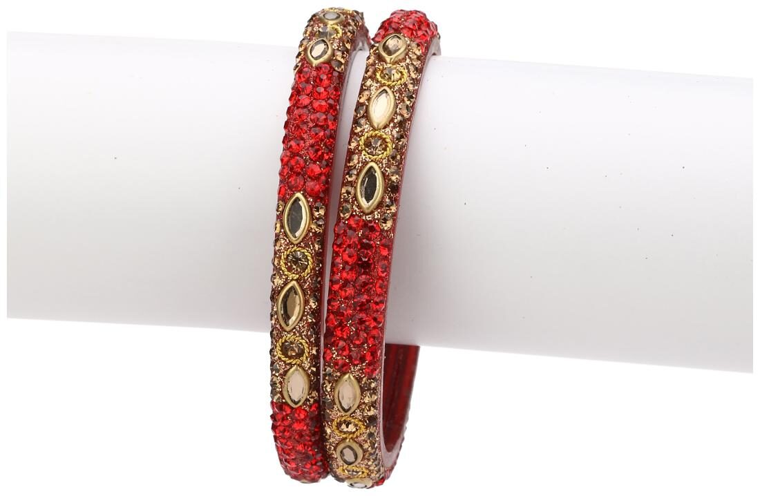 

Somil Exclusive Wedding Collection Bangle Set Designer Ornamented Red Golden (Size 2 4)