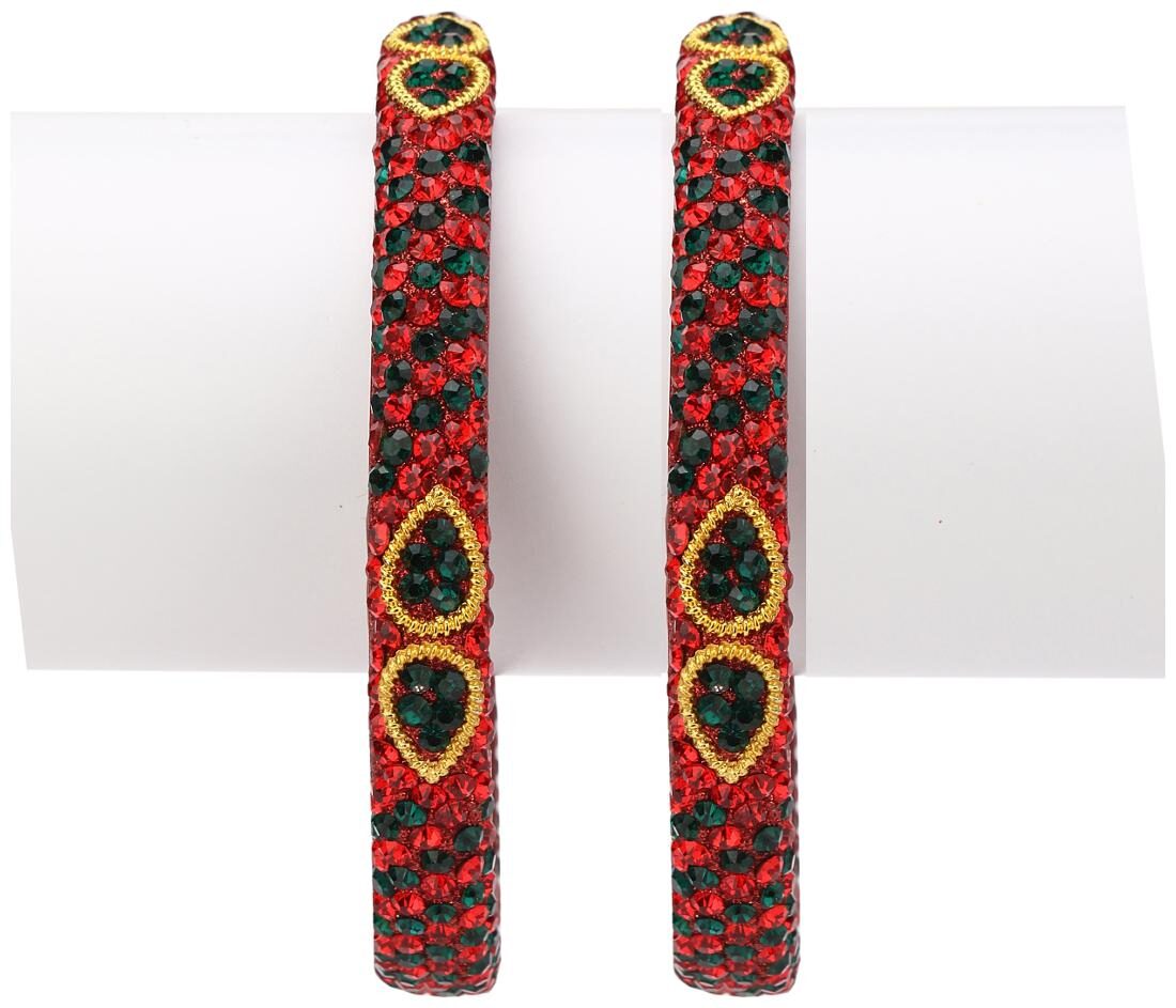 

Somil Exclusive Wedding Collection Kada Bangle Set Designer Ornamented Red Golden (Size 2 2)