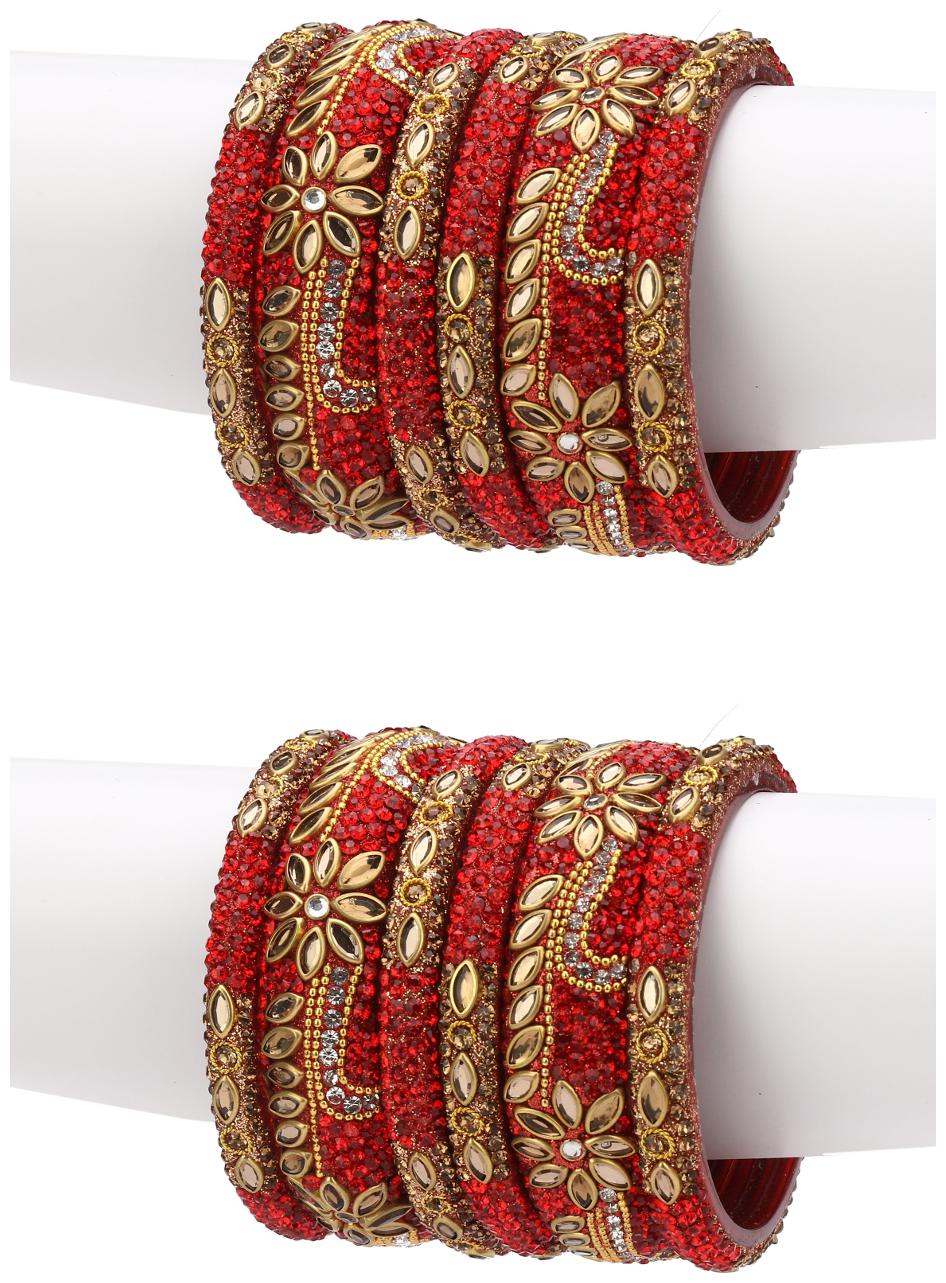 

Somil Exclusive Wedding Collection Kada Bangle Set Designer Ornamented Red Golden (Size 2 8)
