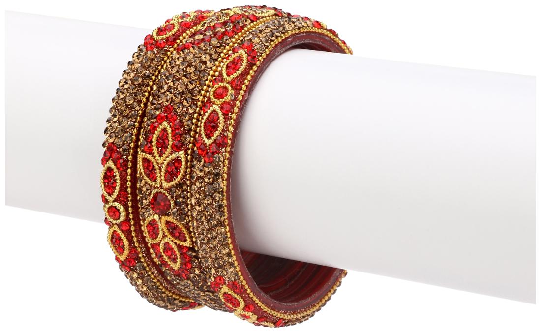 

Somil Exclusive Wedding Collection Kada Bangle Set Designer Ornamented Red Golden (Size 2 2)