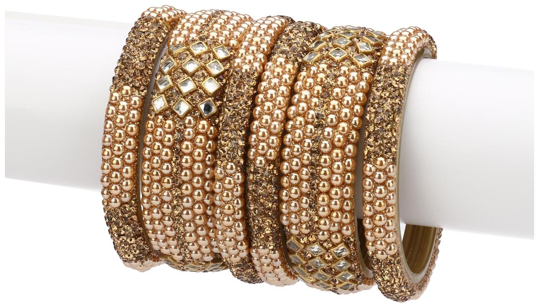 

Somil Exclusive Wedding Collection Kada Bangle Set Designer Ornamented Pearl Golden (Size 2 2)