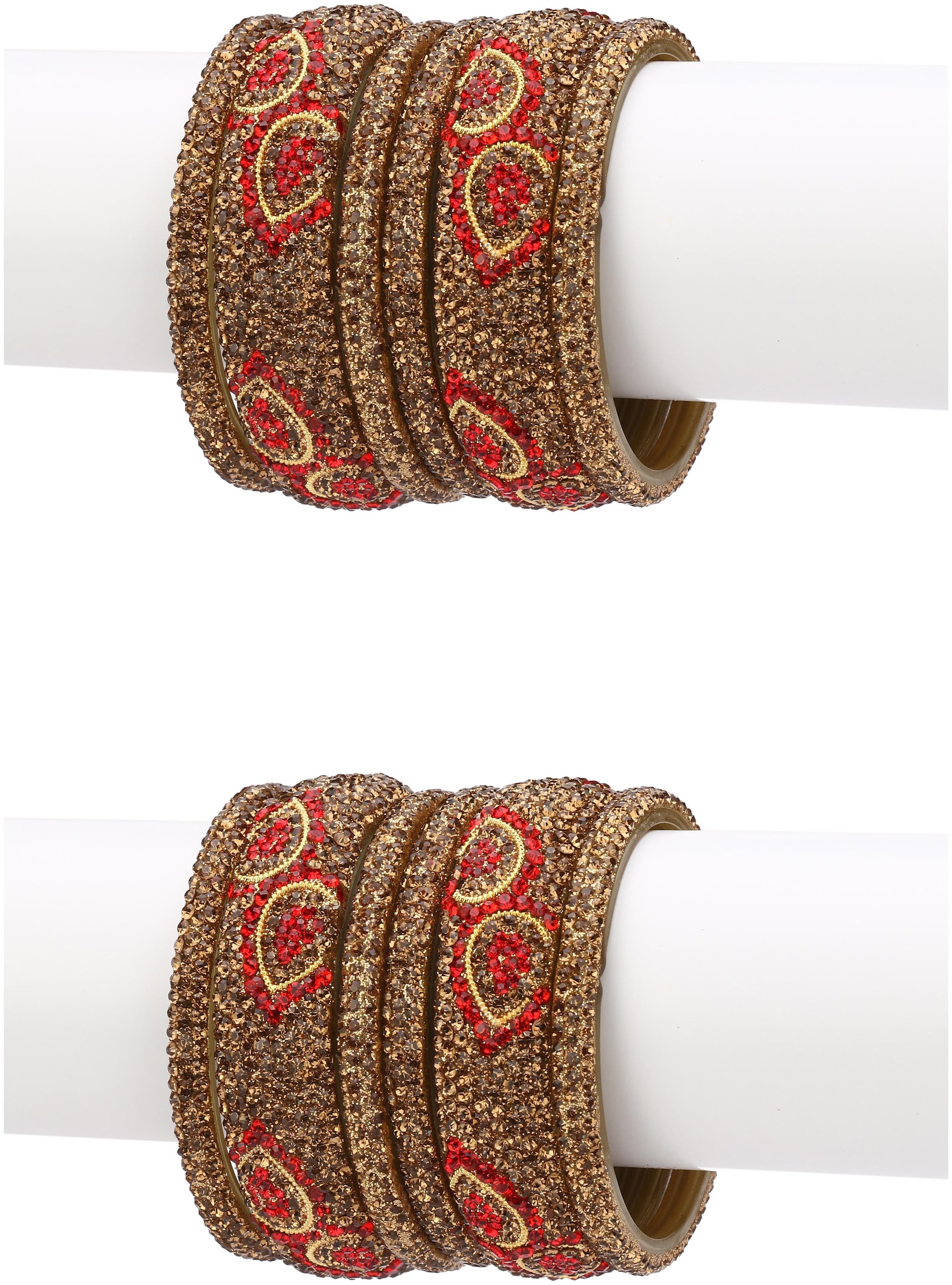 

Somil Exclusive Wedding Collection Kada Bangle Set Designer Ornamented Red Golden (Size 2 2)vvff
