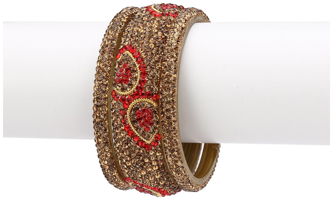 

Somil Exclusive Wedding Collection Kada Bangle Set Designer Ornamented Red Golden (Size 2 6)