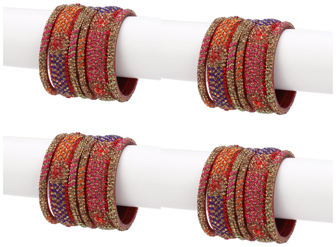 

Somil Exclusive Wedding Collection Kada Bangle Set Designer Ornamented Red Blue Golden (Size 2 6)
