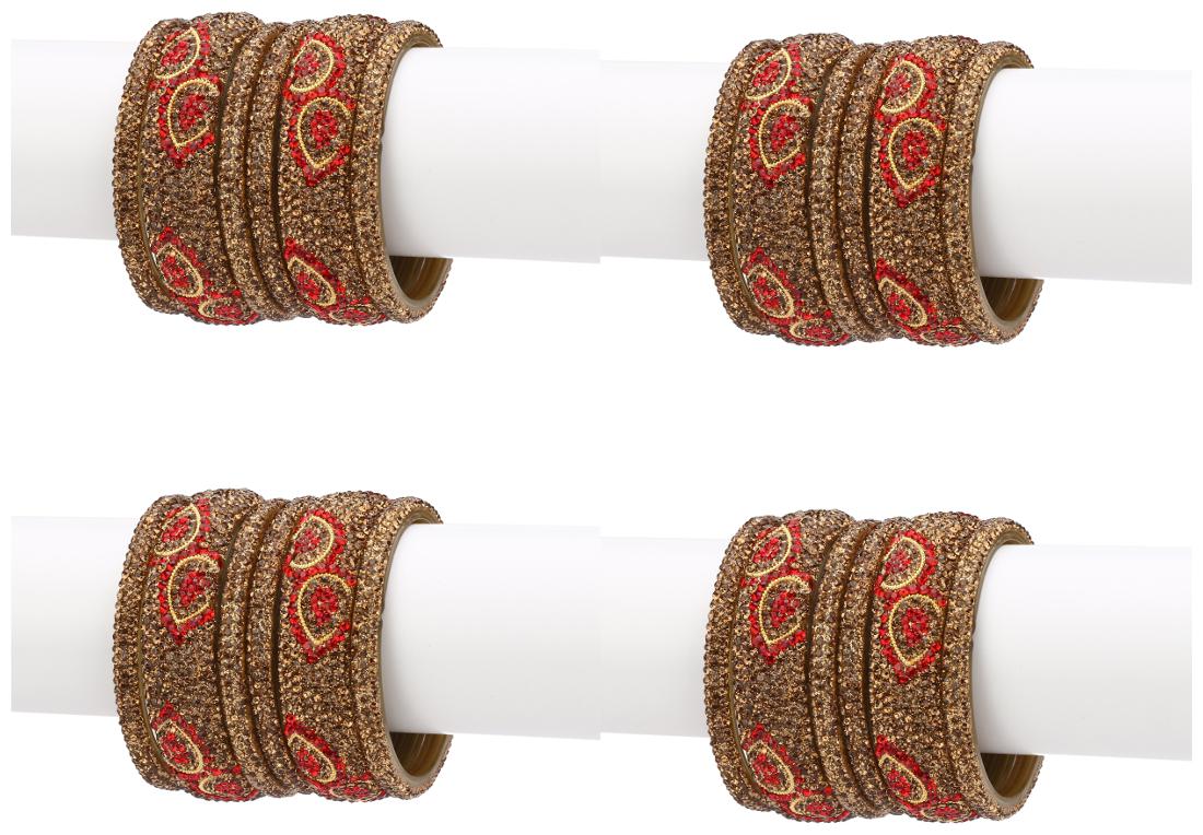 

Somil Exclusive Wedding Collection Kada Bangle Set Designer Ornamented Red Golden (Size 2 4)