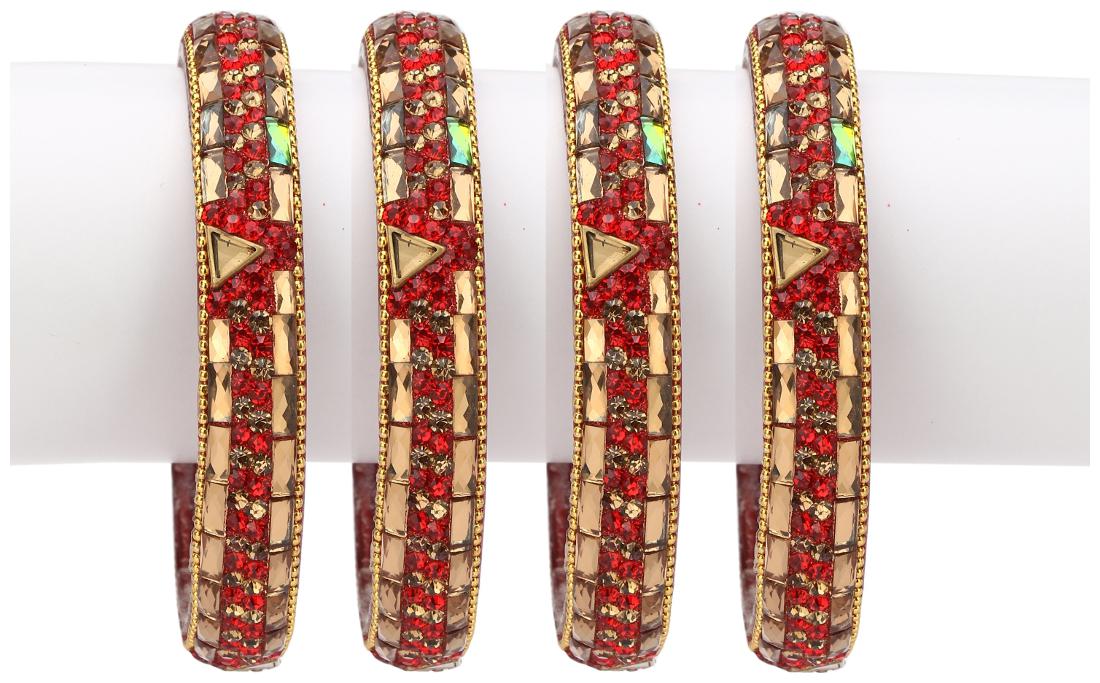 

Somil Exclusive Wedding Collection Kada Bangle Set Designer Ornamented Red Golden (Size 2 8)