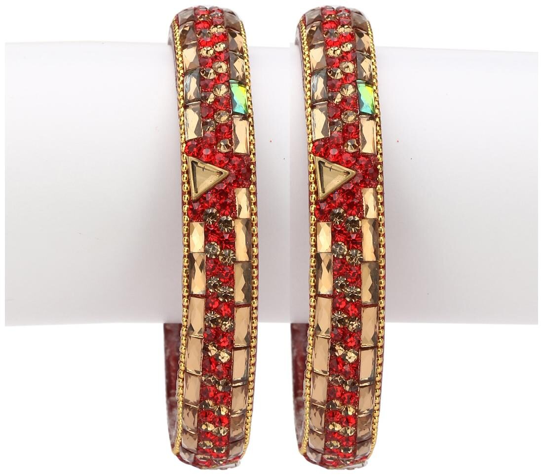 

Somil Exclusive Wedding Collection Kada Bangle Set Designer Ornamented Red Golden (Size 2 4)