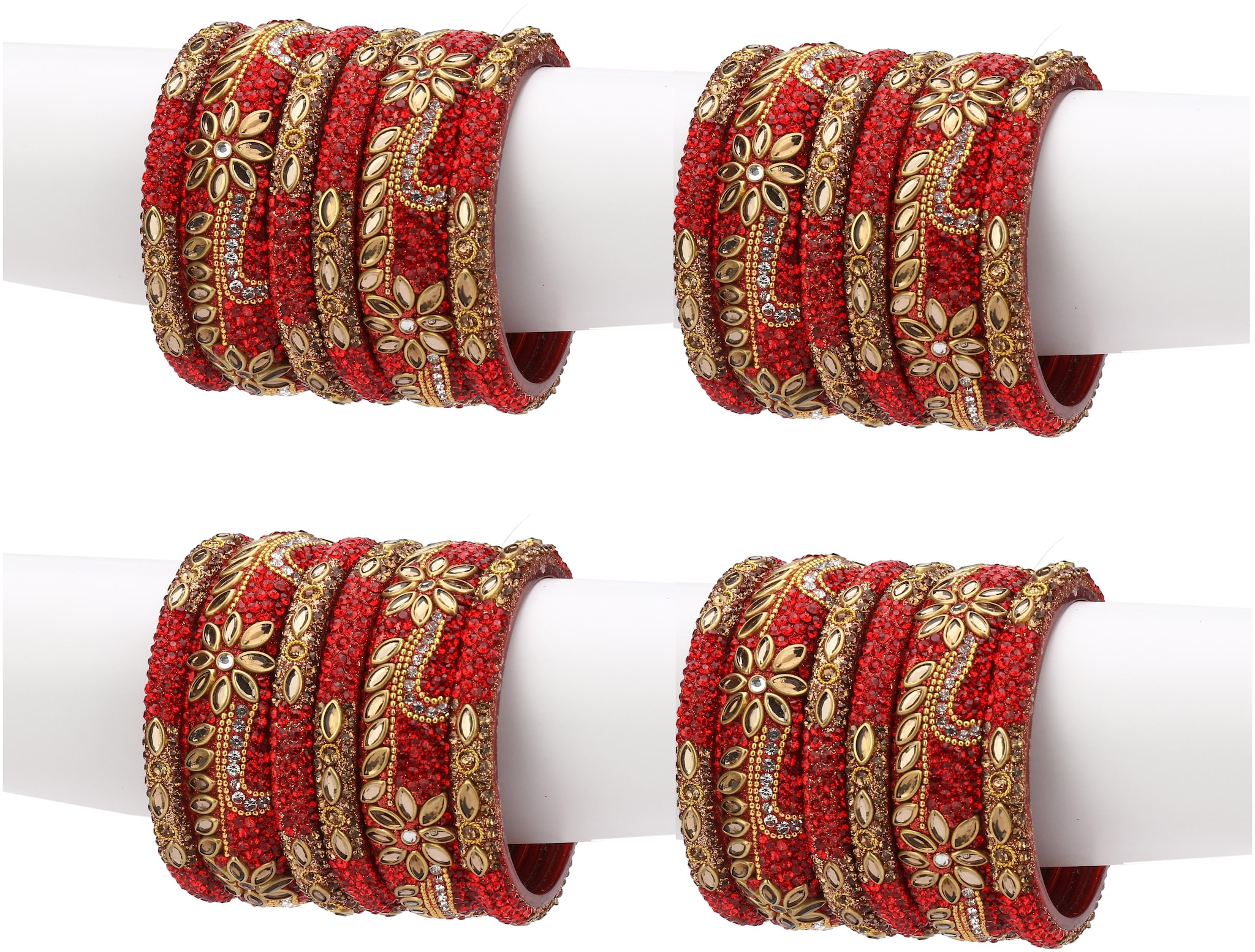 

Somil Exclusive Wedding Collection Kada Bangle Set Designer Ornamented Red Golden (Size 2 6)e3r3