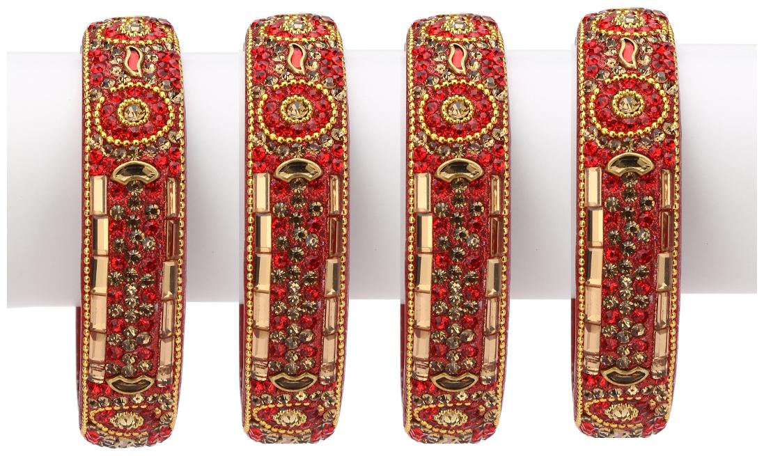 

Somil Exclusive Wedding Collection Kada Bangle Set Designer Ornamented Red Golden (Size 2 8)