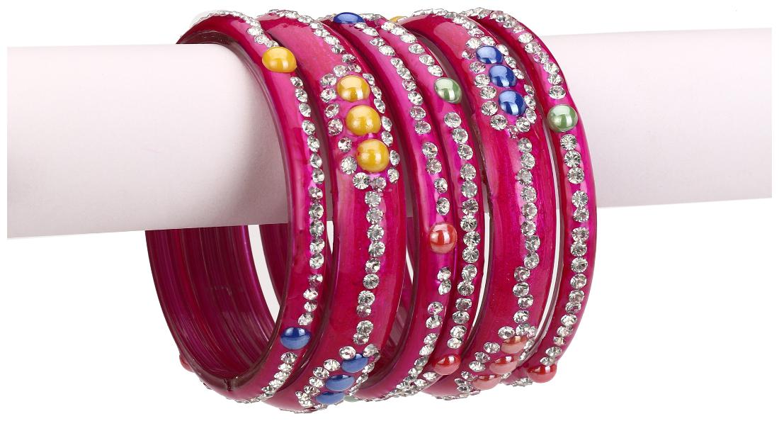 

Somil Red Color 2 Kada 4 Bangle Set decorative With Colorful Beads Stones With Safety Box-DL 2 4