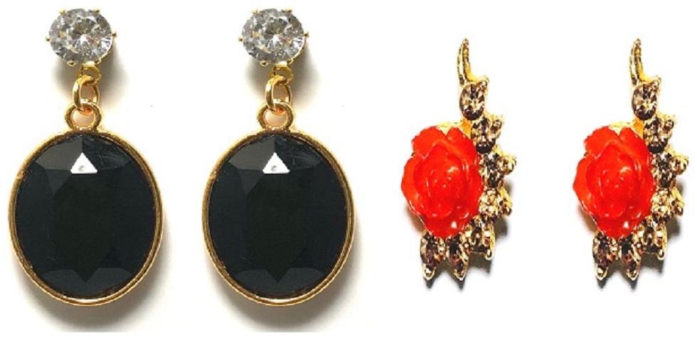

SparkEve Combo Pack of Black Crystal Stone dangler and Rose Stud Earrings