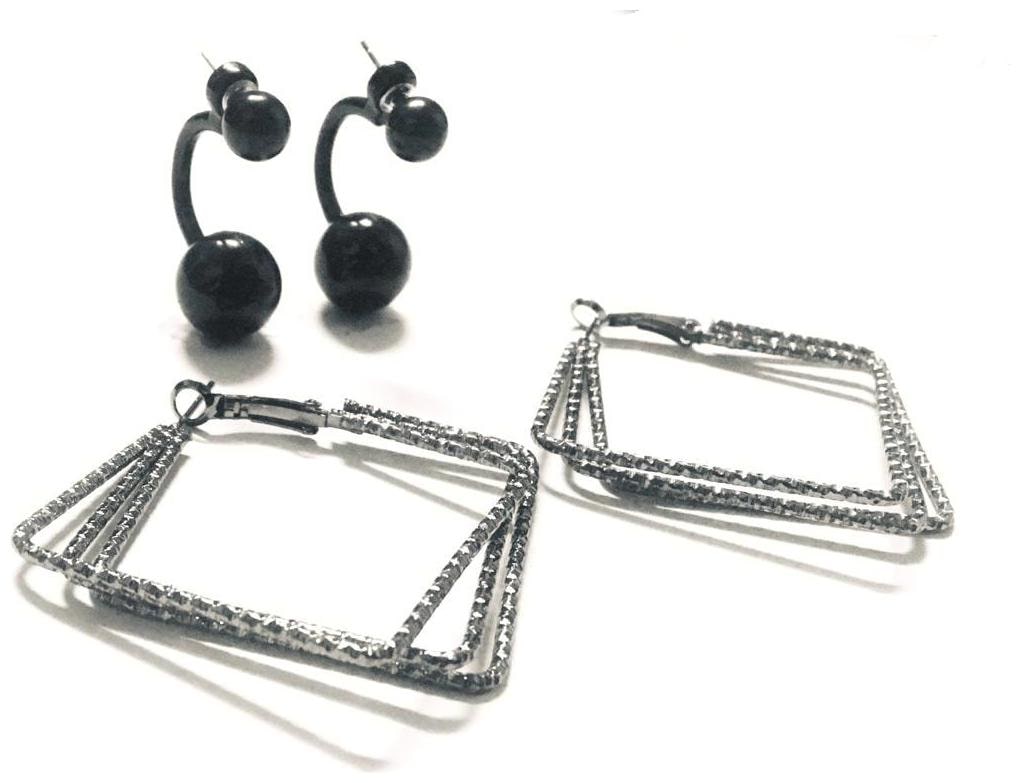 

SparkEve Combo Pack of stud dangler and metallic diamond hoop black Silver