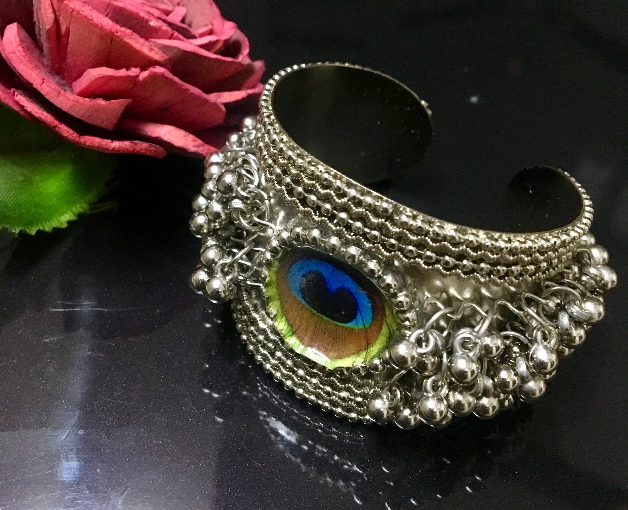 

SparkEve Ghungroo Cuff Bangle Bracelet with peacock theme Comfortable Kada
