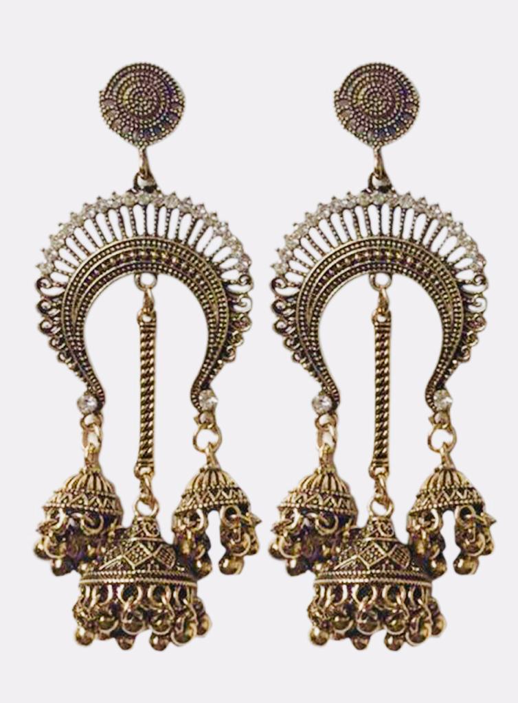 

SparkEve Oxidised Gold very beautifull chandelier with artificial zircons and jhumkis