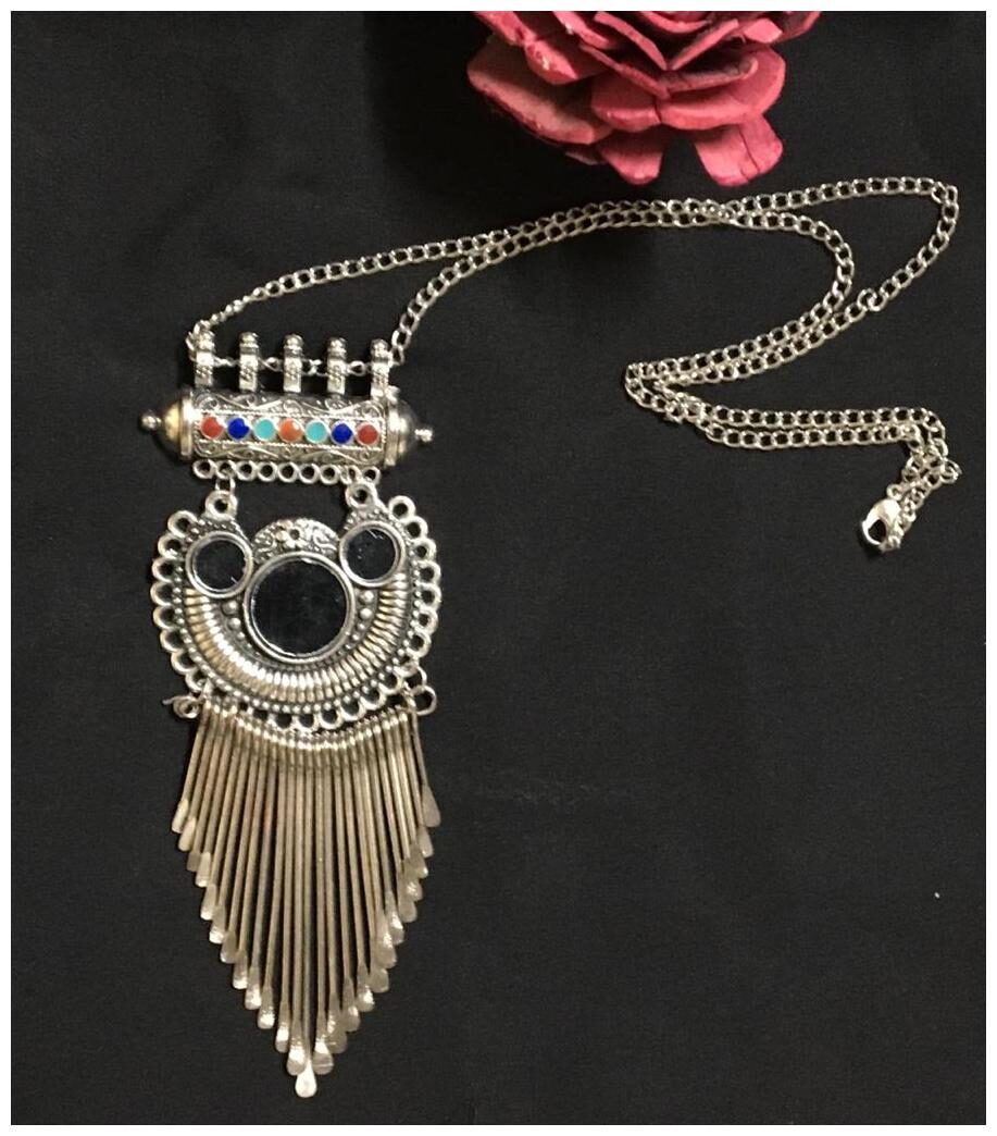 

Sparkeve Oxidized Silver Long Chain Trendy Neckpiece for Girls and Women