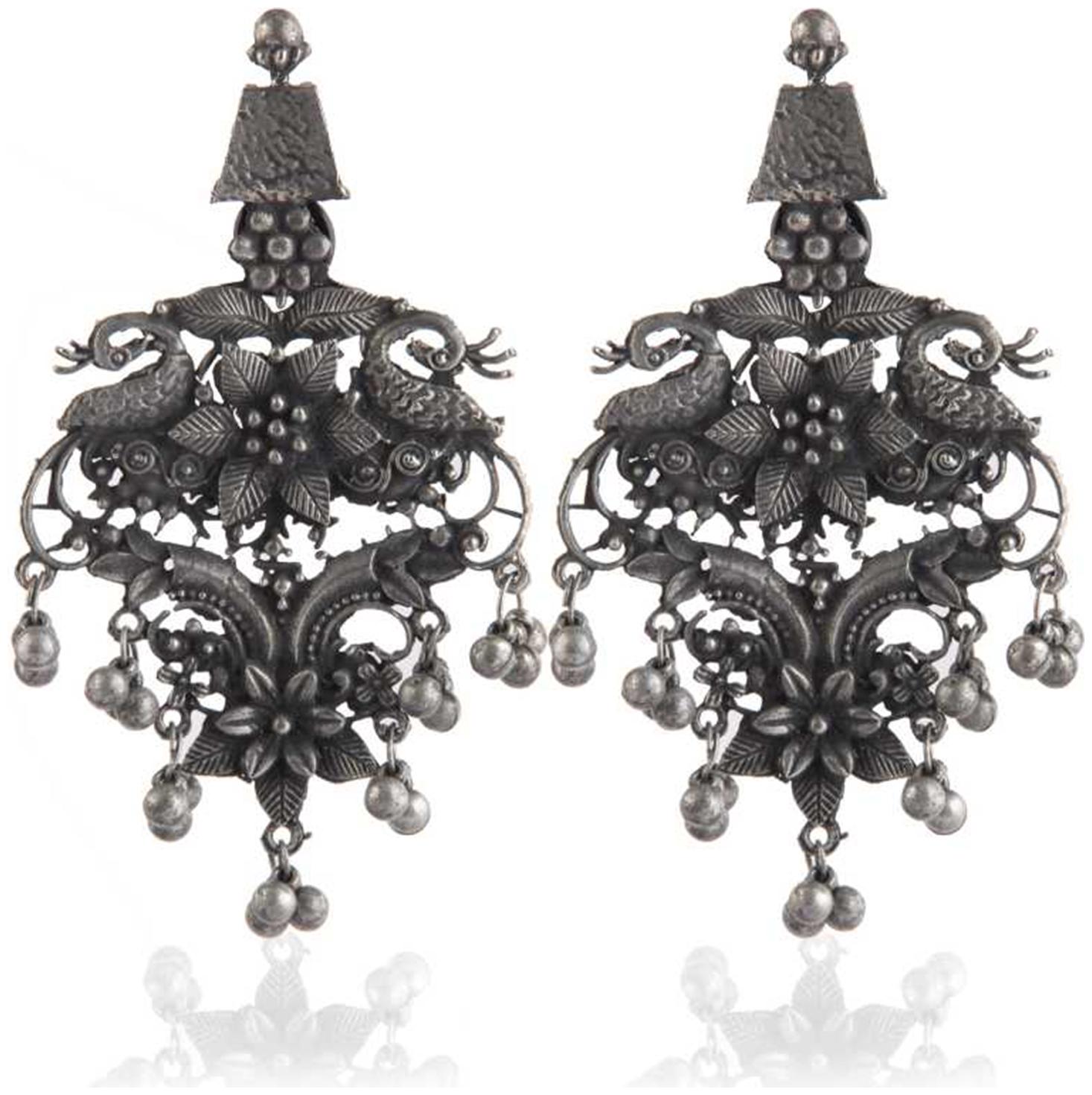 

Sparkling Dazzle Antique Latest Designed Black Oxidized Silver Drop Dangle Earrings For Women And Girls