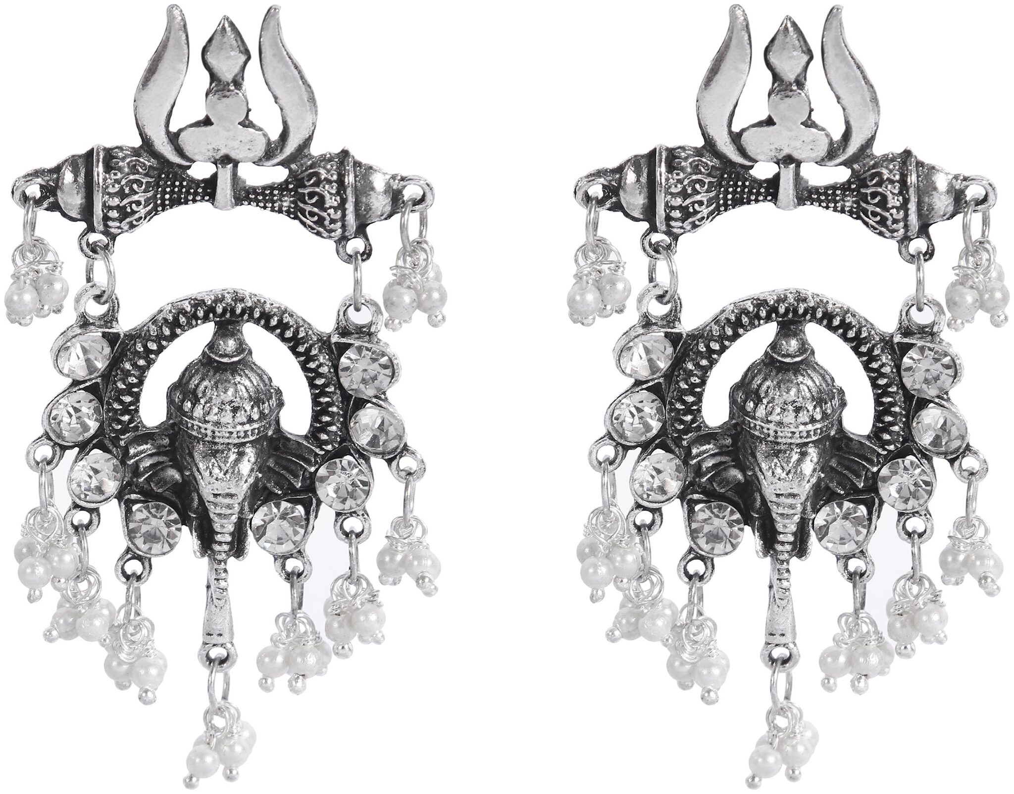 

Sparkling Dazzle Lord Ganesha Motif Latest Trendy Antique Oxidized Drops Dangle Earrings For Women And Girls