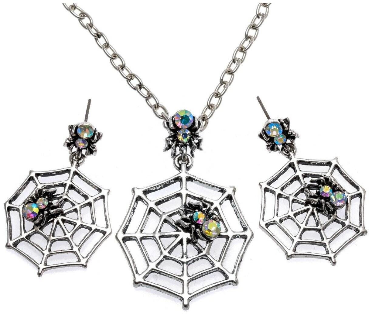

Spider web necklace earrings set halloween costume accessory women jewelry EA12