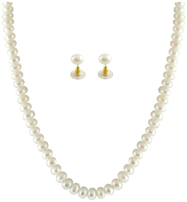 Sri Jagdamba Pearls Button White Pearl Set
