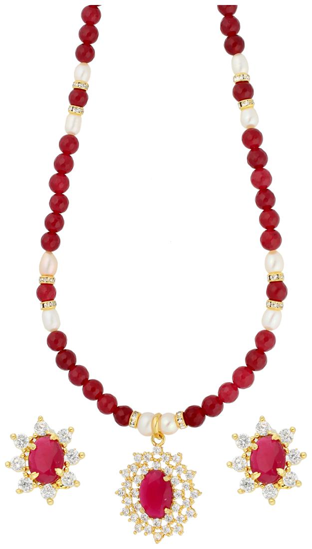 

Sri Jagdamba Pearls Brilliance Red Stone Pearl Necklace
