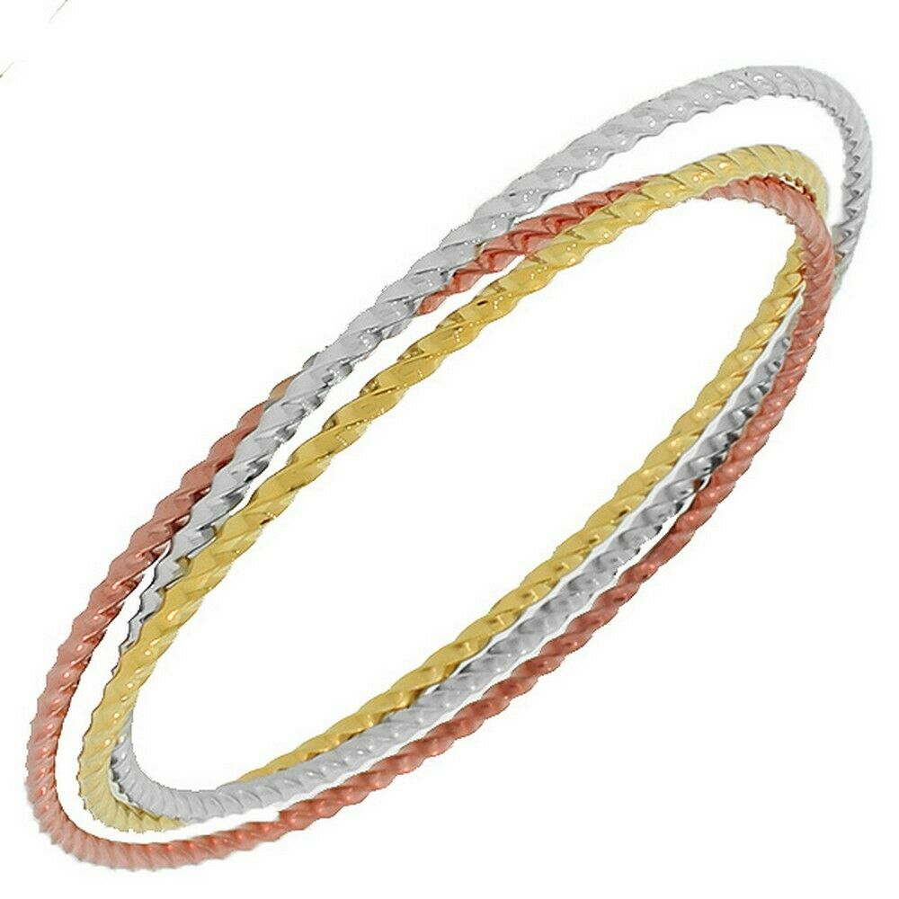 

Stainless Steel Yellow Rose Gold Silver Tone Interlocked Womens Bangle Bracelets