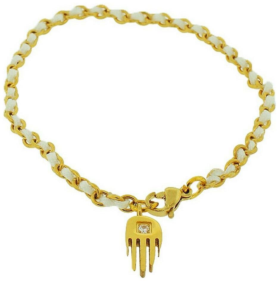 

Stainless Steel White Strap Crystal Silver Tone Evil Eye Hamsa Womens Bracelet