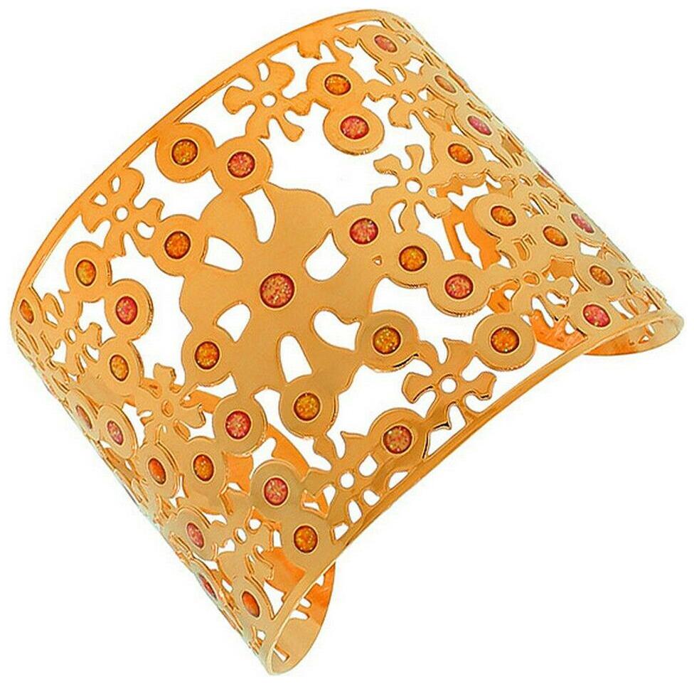 

Stainless Steel Rose Gold-Tone Floral Multicolor Wide Open End Cuff Bracelet
