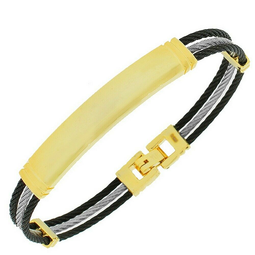 

Stainless Steel Black Silver Yellow Gold Twisted Cable Womens Bangle Bracelet