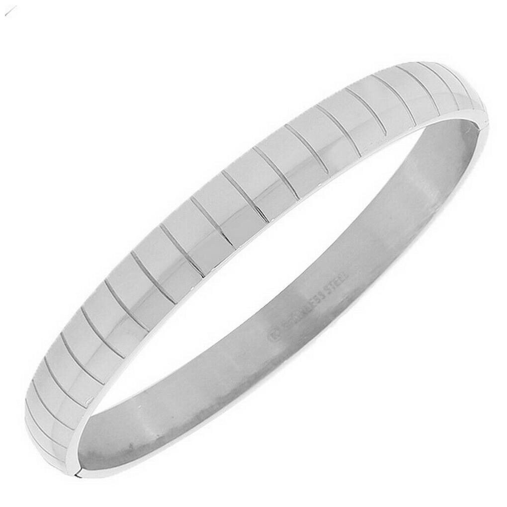 

Stainless Steel White Gold Silver Tone Faceted Womens Cuff Bangle Bracelet