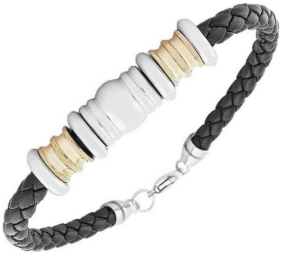 

Stainless Steel Black Leather Silver Rose Gold Tone Mens Bangle Bracelet