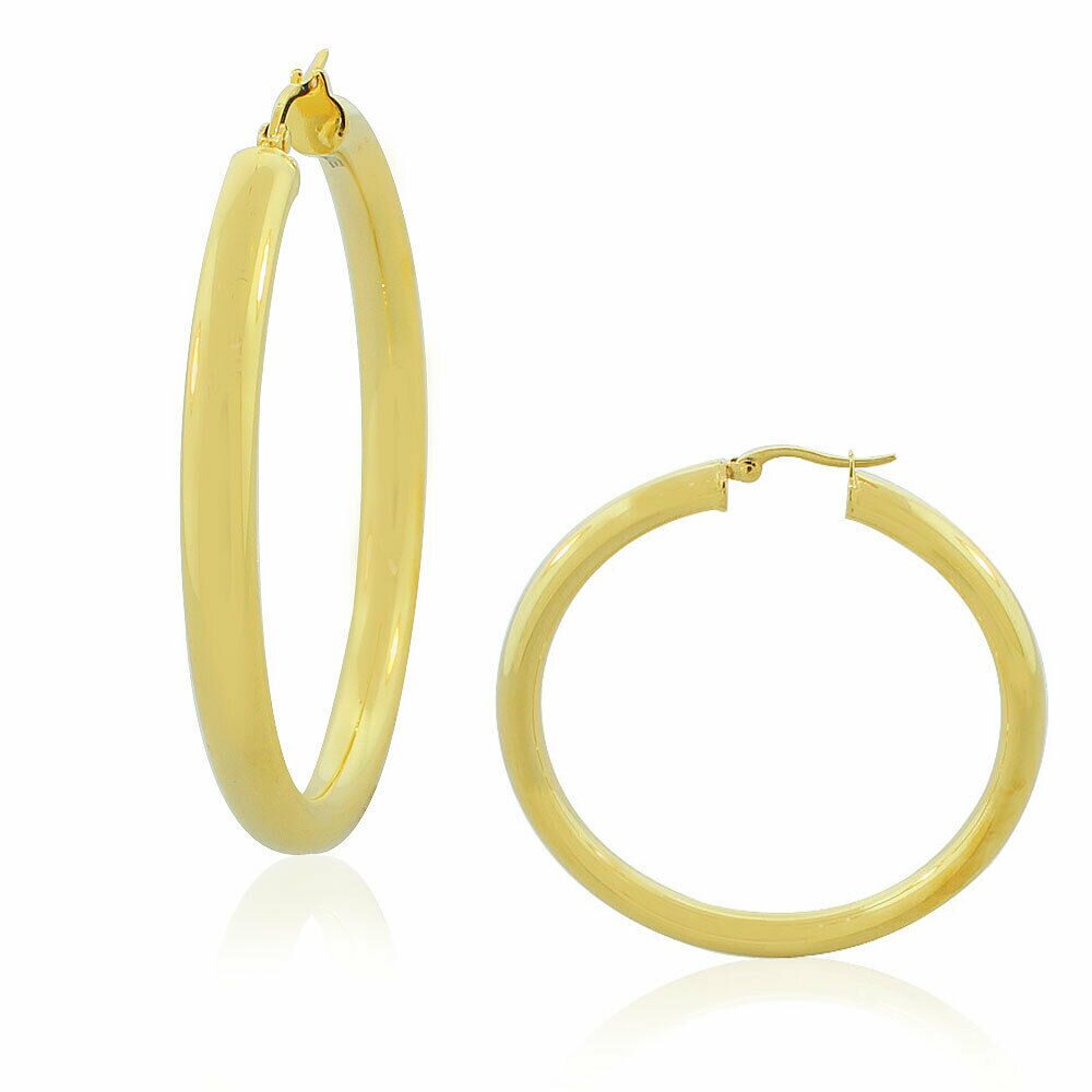 

Stainless Steel Yellow Gold-Tone Classic Hoop Earrings 2 25 Inches